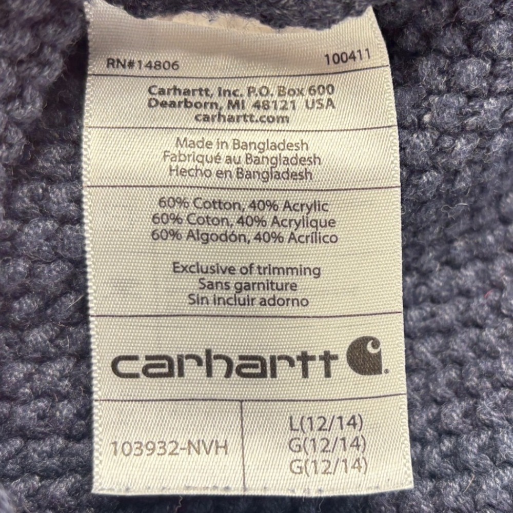 Carhartt Womens L 12 14 Navy Knit Pullover Sweater Elbow Patch Workwear Rugged - Picture 4 of 13